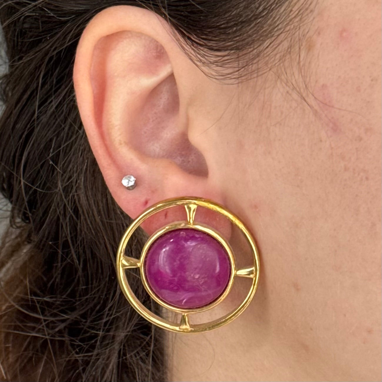 Vintage Magenta & Gold Statement Earrings