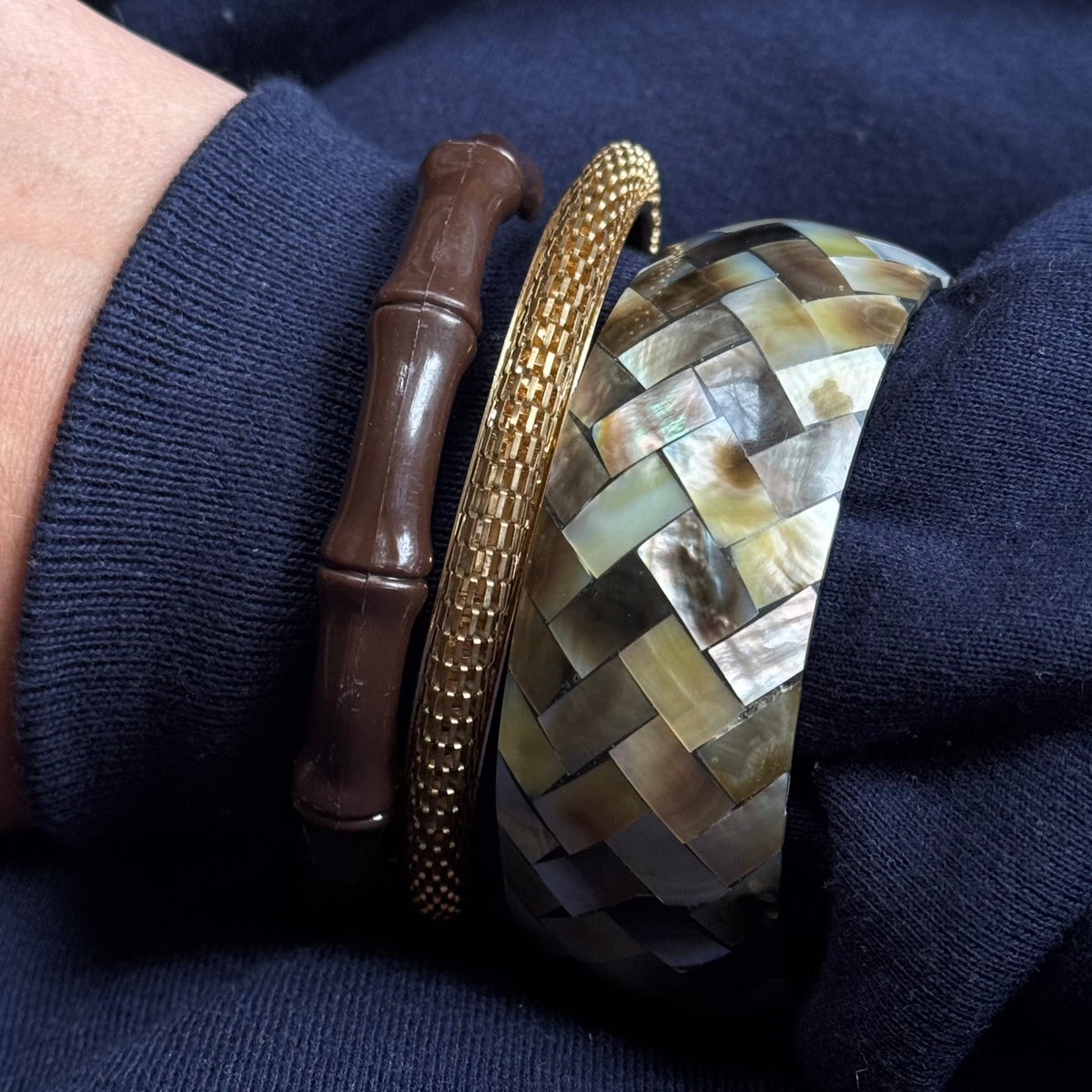 Vintage Shell Inlay Bangle Bracelet