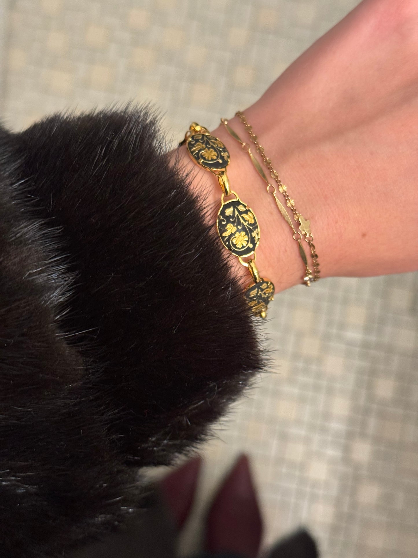 Vintage Damascene Gold & Black Bracelet