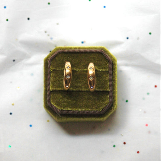Gold Starburst Rhinestone Hoop Post Earrings