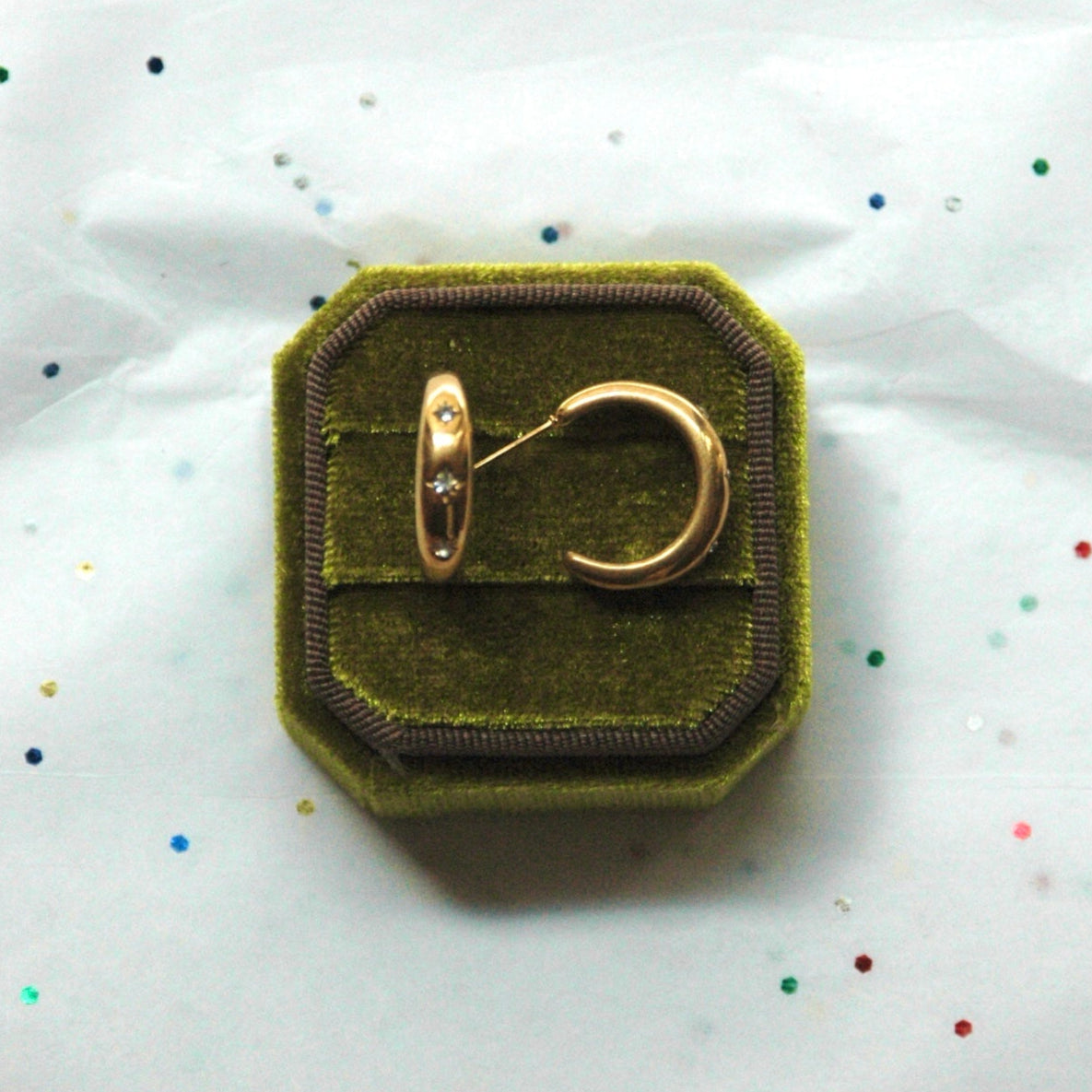 Gold Starburst Rhinestone Hoop Post Earrings