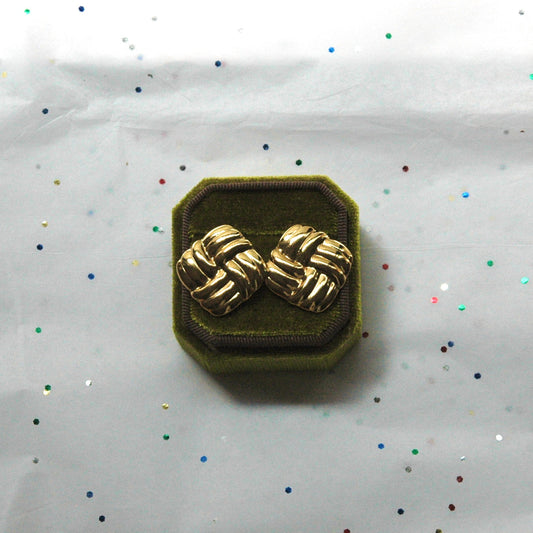 Gold Twist Square Post Earrings