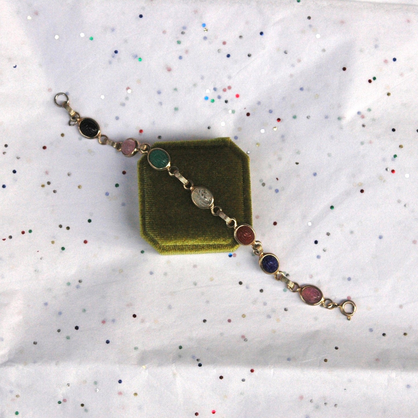 Vintage Gold Tone Multicolored Stone Small Scarab Bracelet