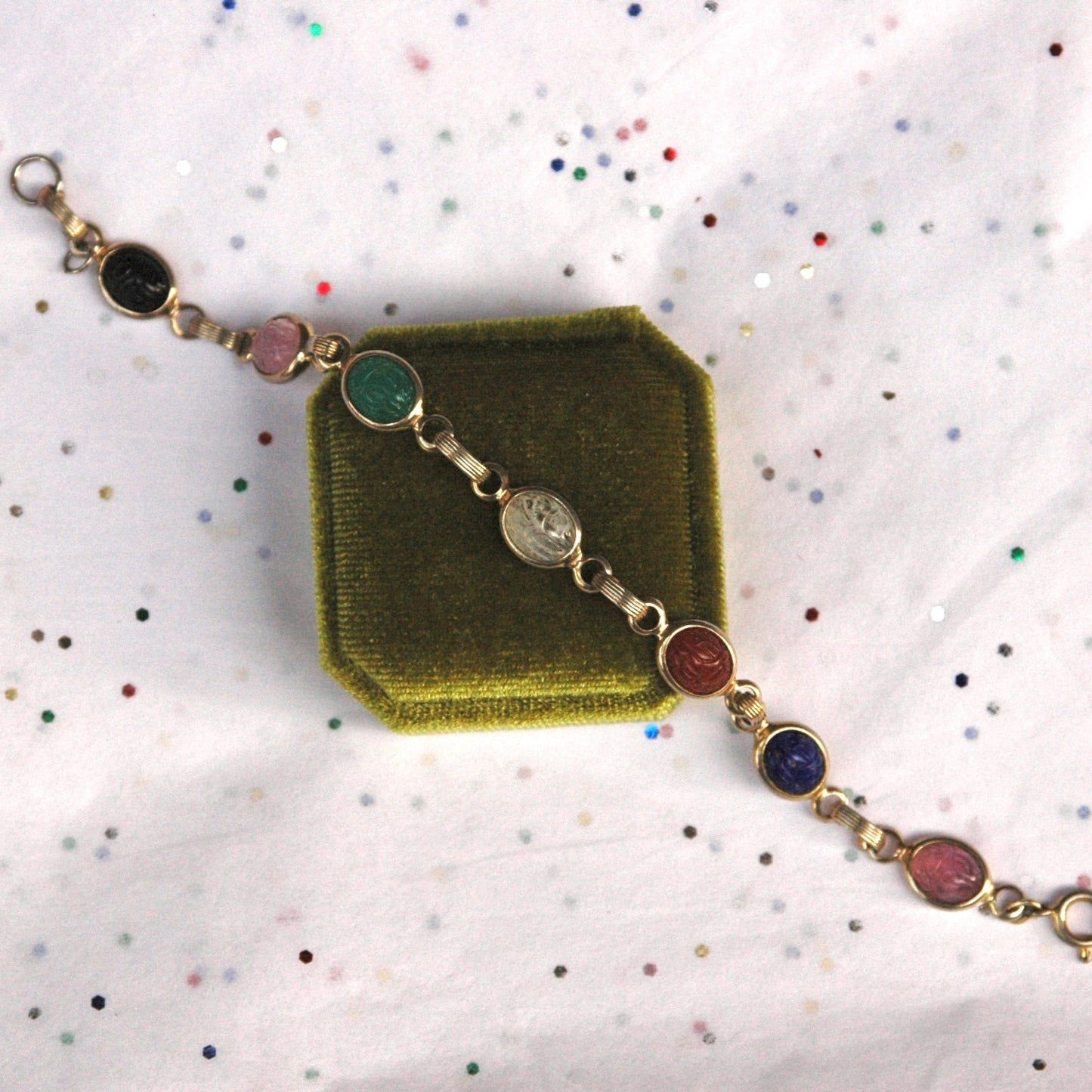 Vintage Gold Tone Multicolored Stone Small Scarab Bracelet