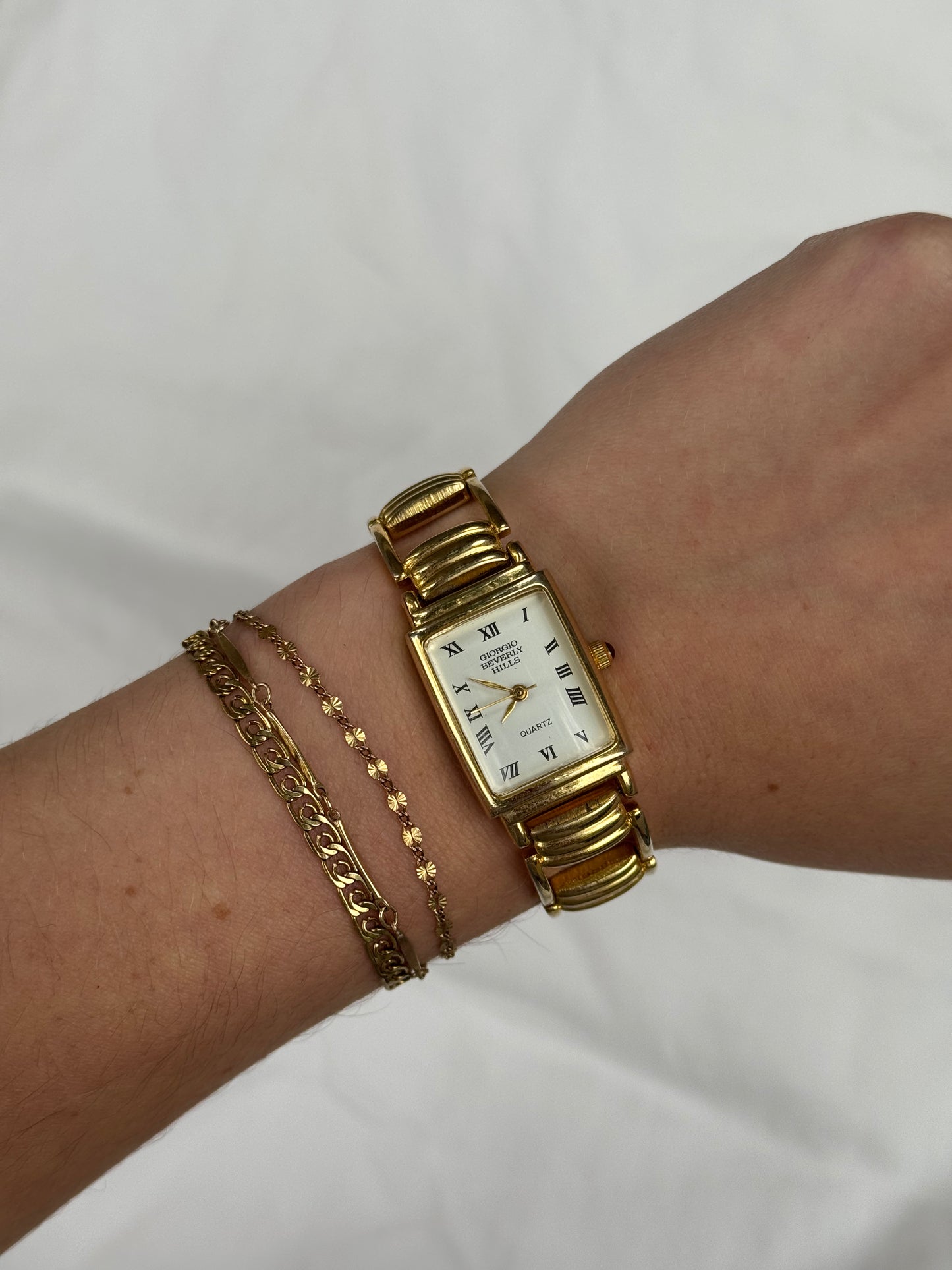 Vintage Gold Open Link Rectangular Face Watch
