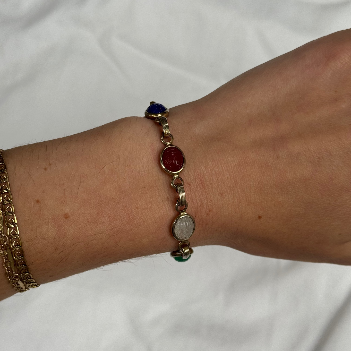 Vintage Gold Tone Multicolored Stone Small Scarab Bracelet