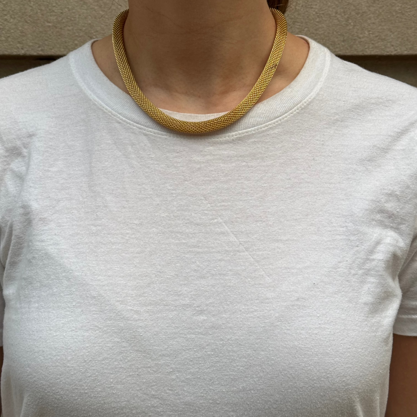 Vintage Gold Tone Mesh Choker Necklace