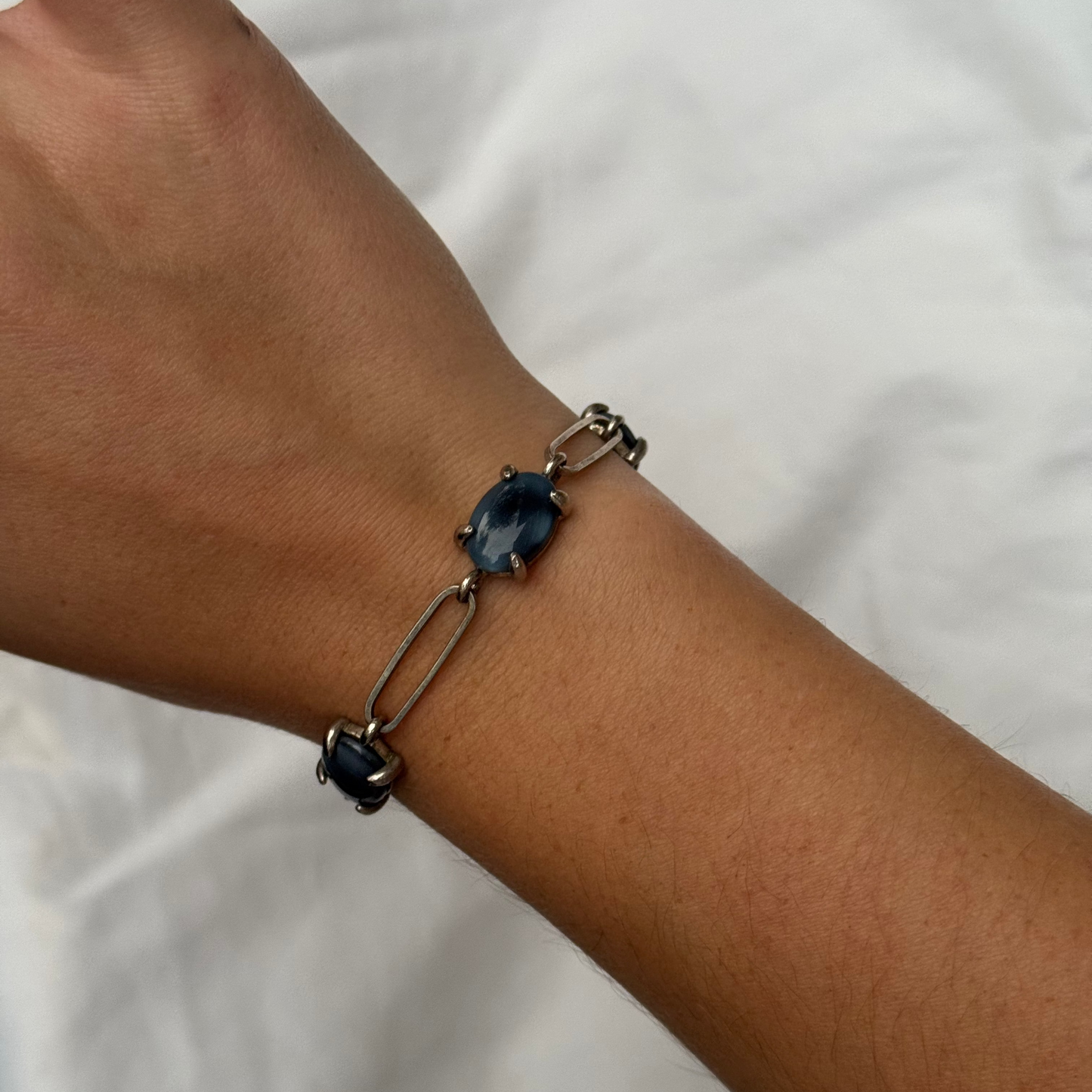 Vintage Silver Bracelet with Blue Stones