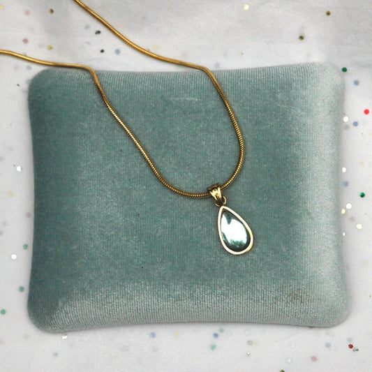 Gold Pendant Necklace with Blue Teardrop Stone
