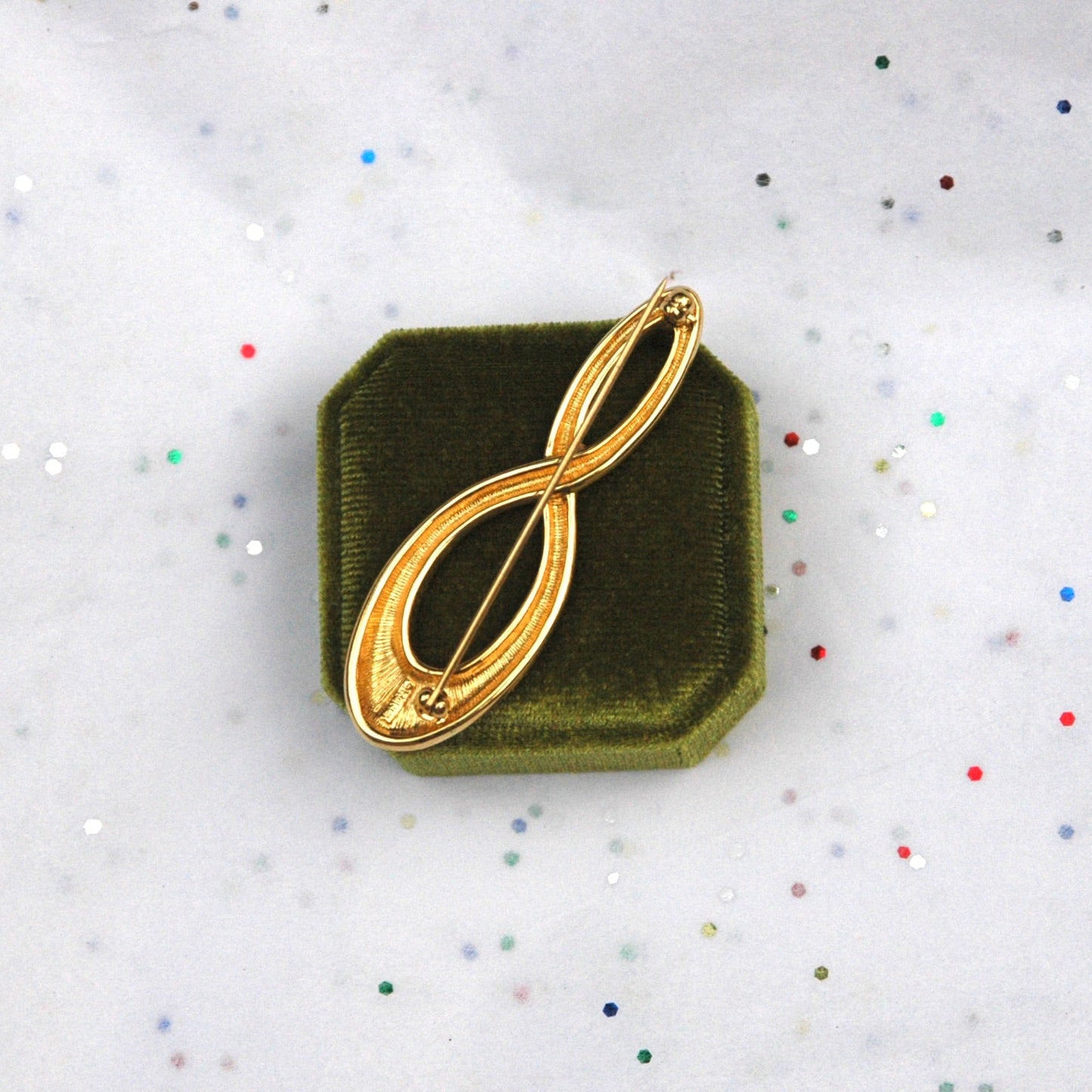 Vintage Monet Gold Tone Red Enamel Brooch