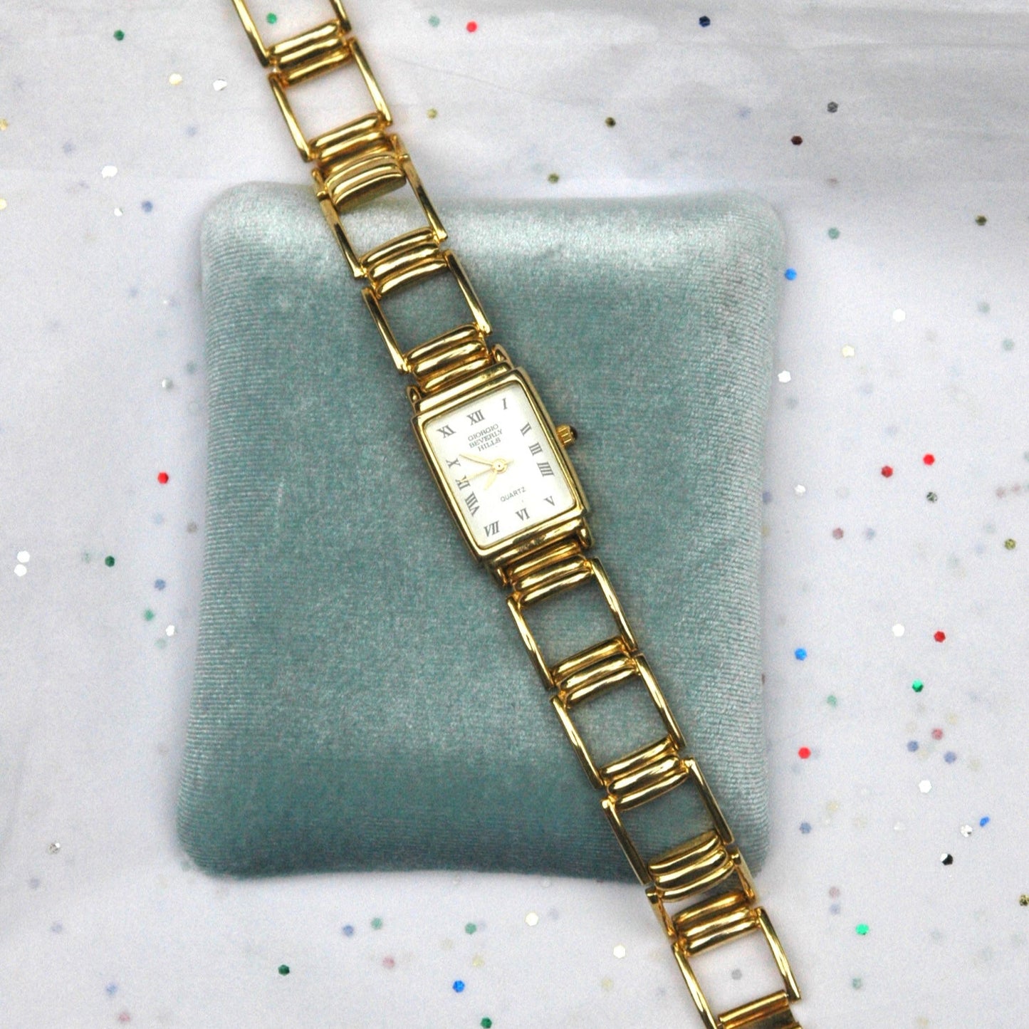 Vintage Gold Open Link Rectangular Face Watch