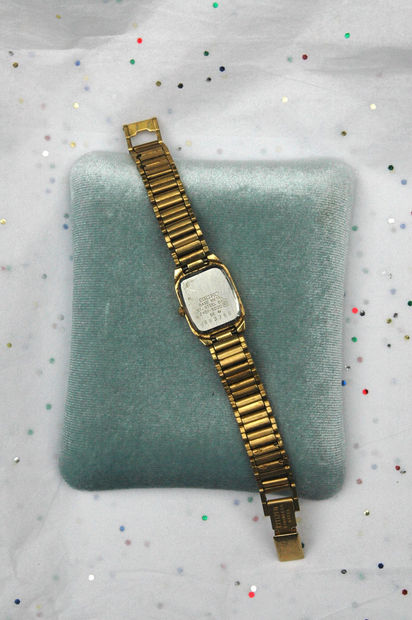 Vintage Gold Seiko Watch with Black Rectangular Face