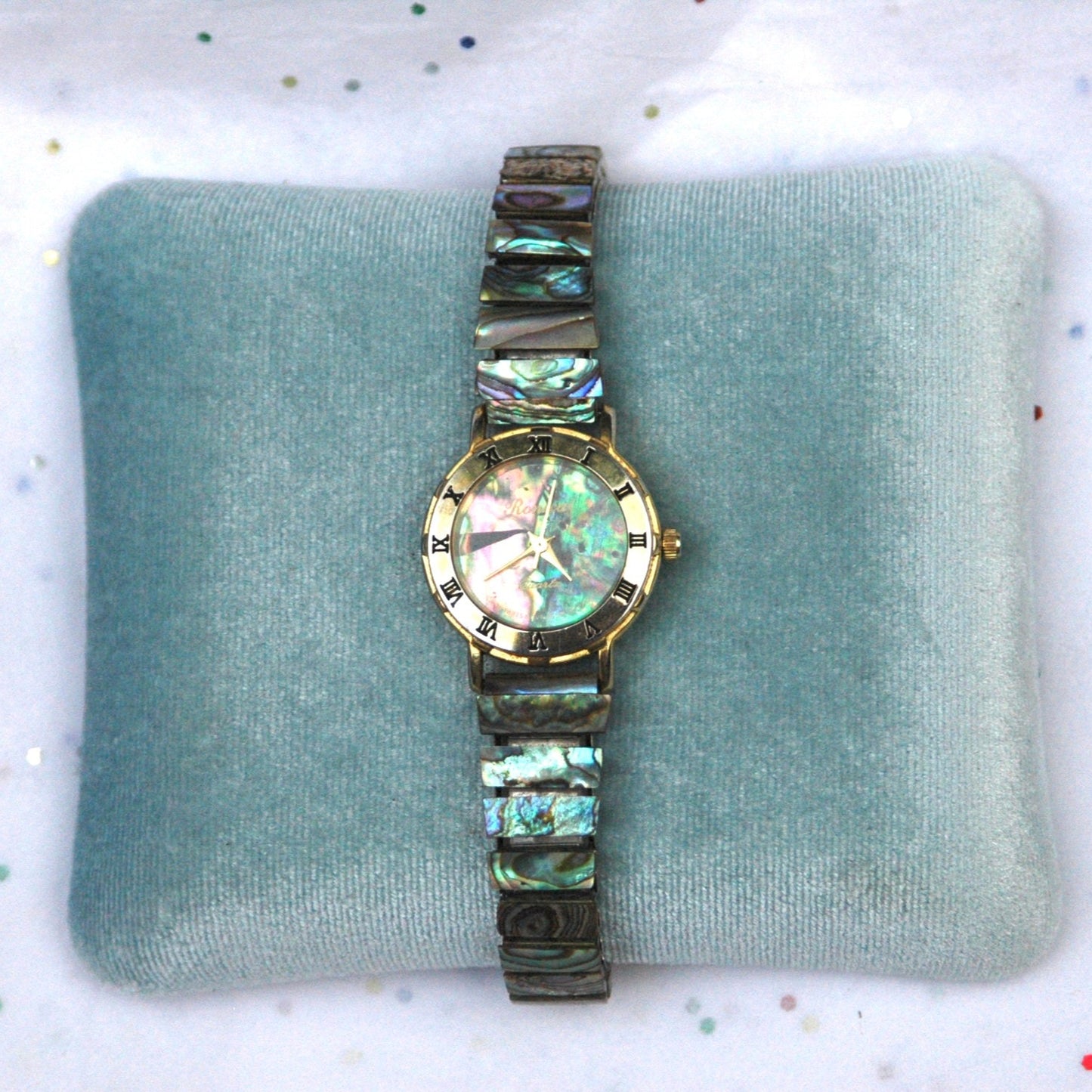 Vintage Abalone Shell Gold Stretch Band Watch