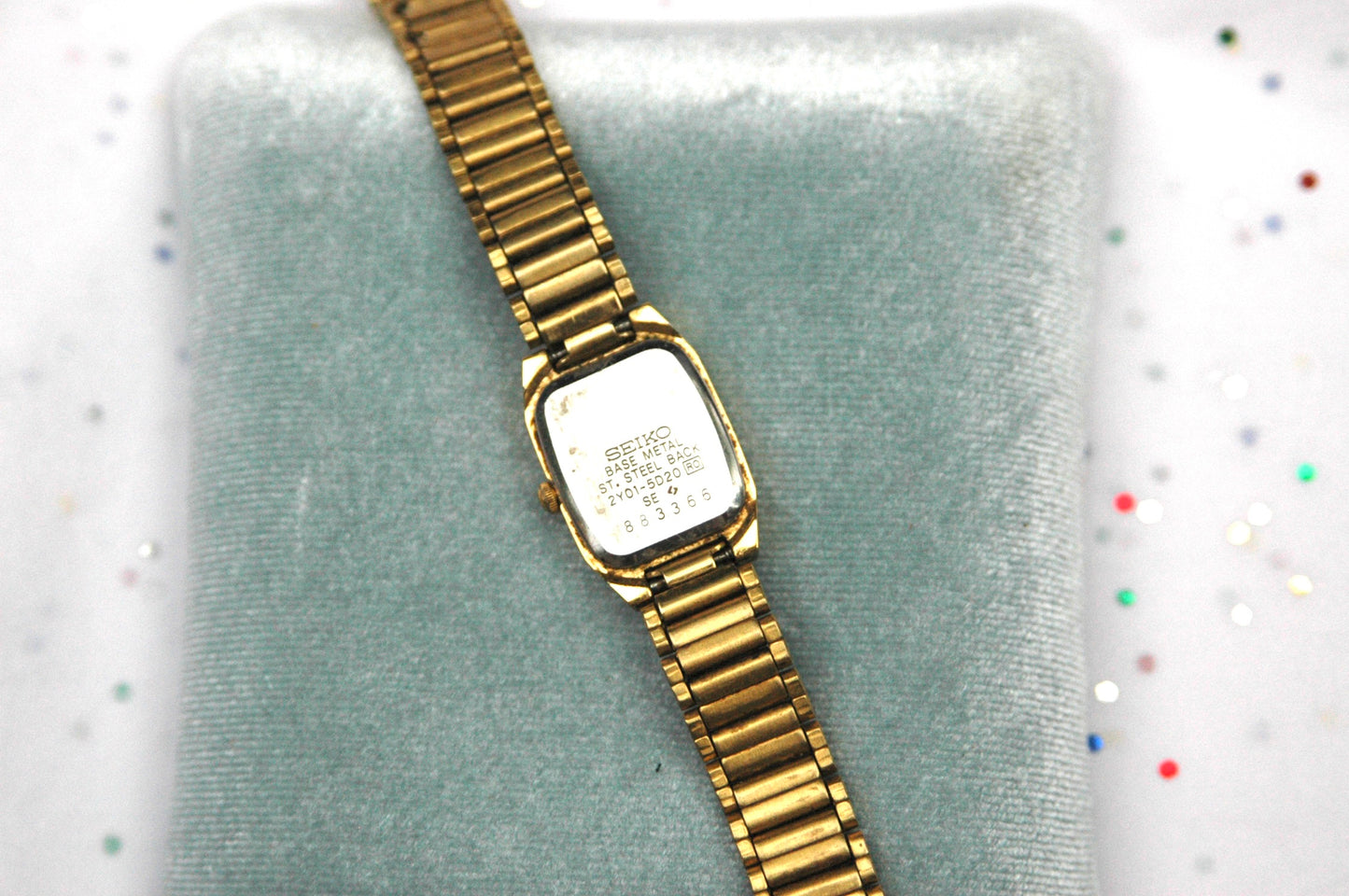 Vintage Gold Seiko Watch with Black Rectangular Face