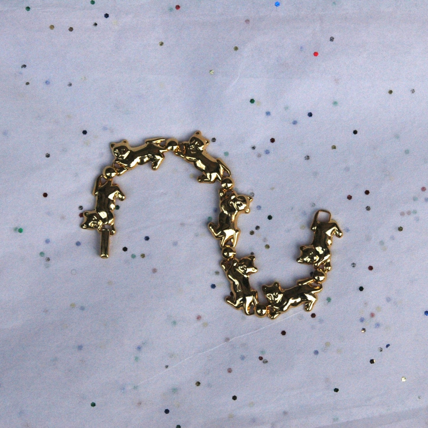 Vintage Avon Cat and Ball Gold Tone Bracelet