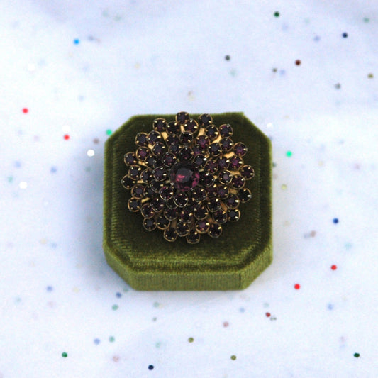 Vintage Gold Purple Cluster Rhinestone Brooch