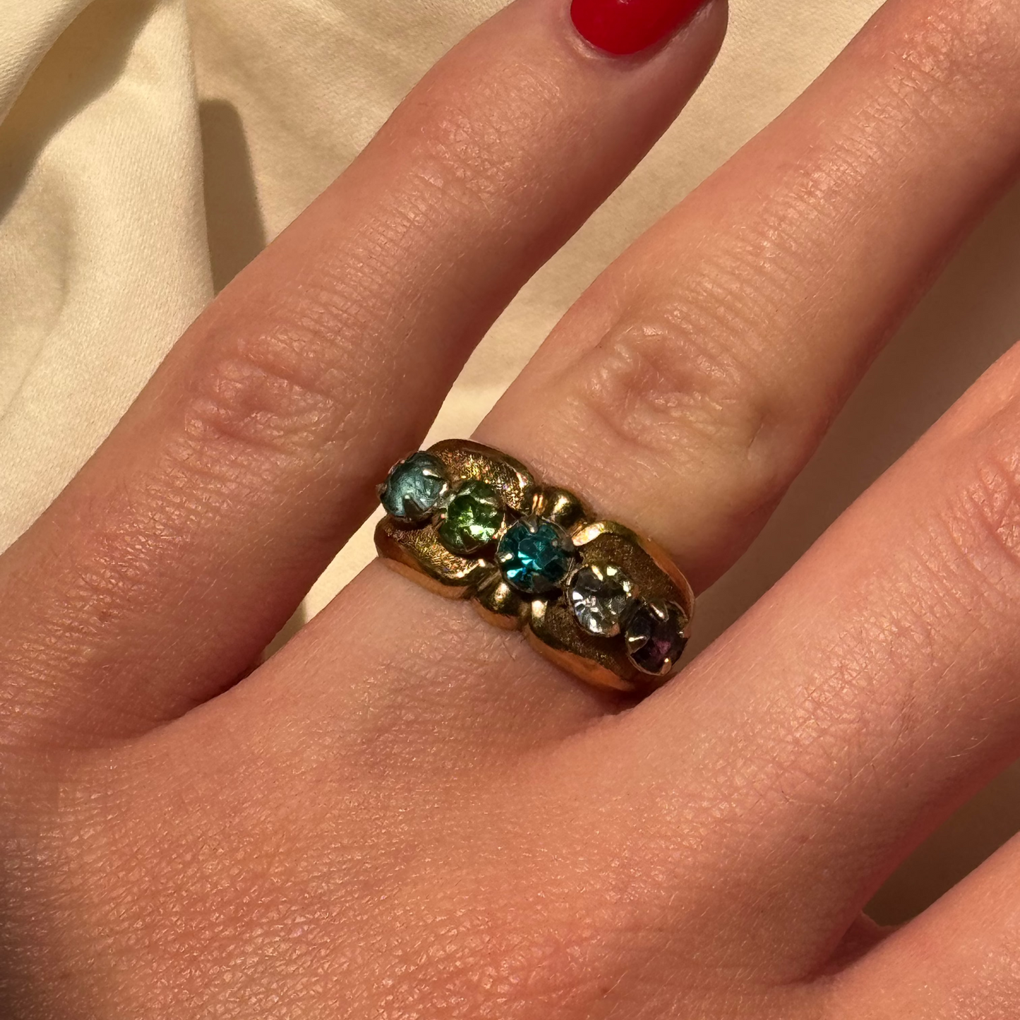 Vintage 14K Gold Electroplated Multicolor Stone Cluster Ring