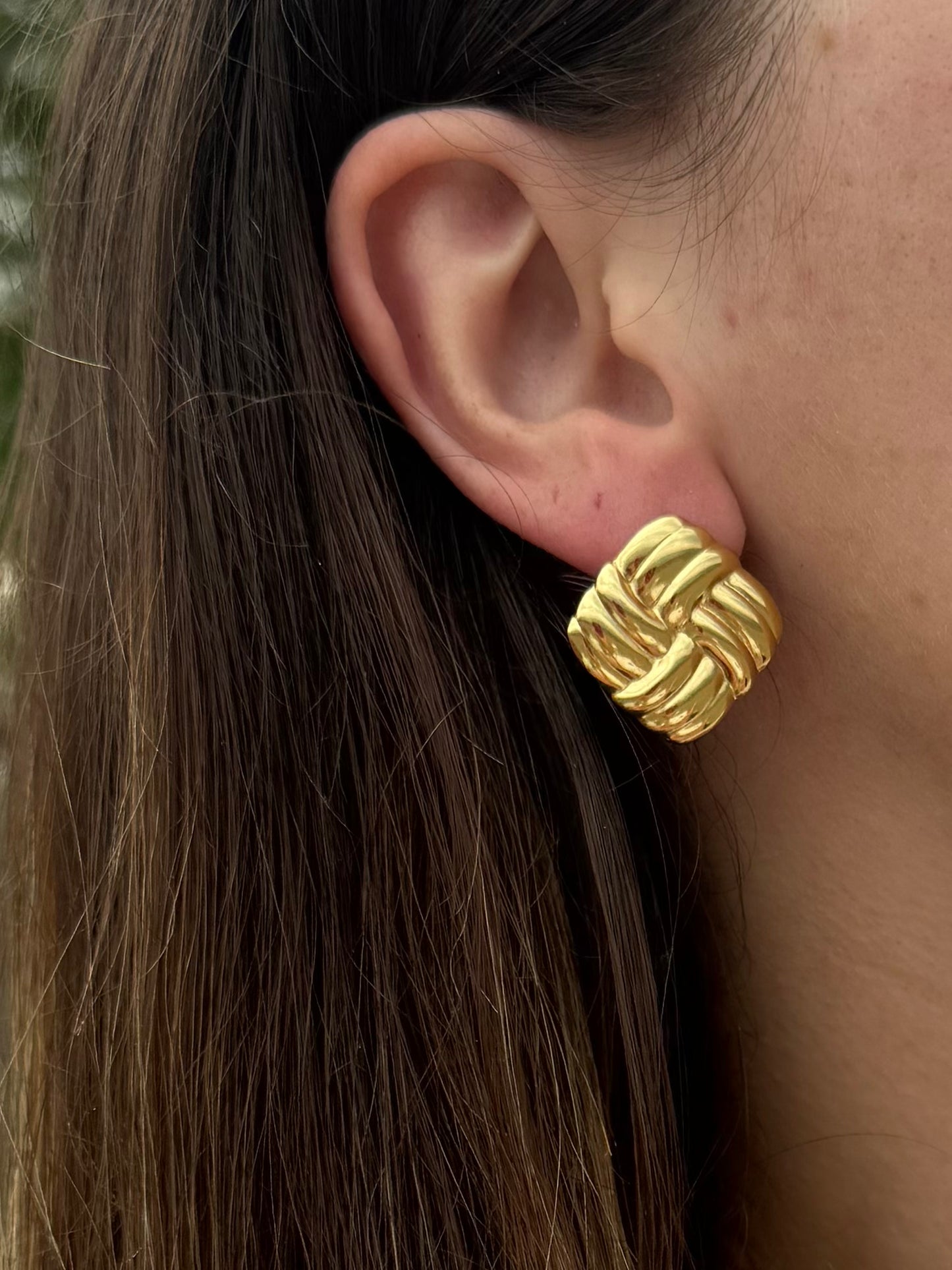 Gold Twist Square Post Earrings