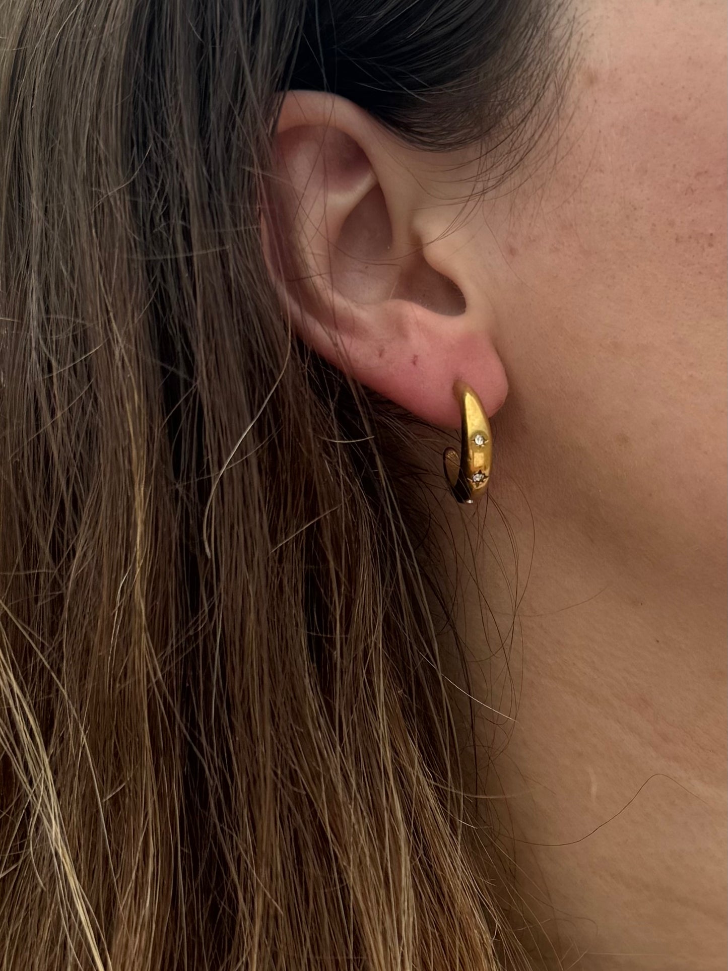 Gold Starburst Rhinestone Hoop Post Earrings