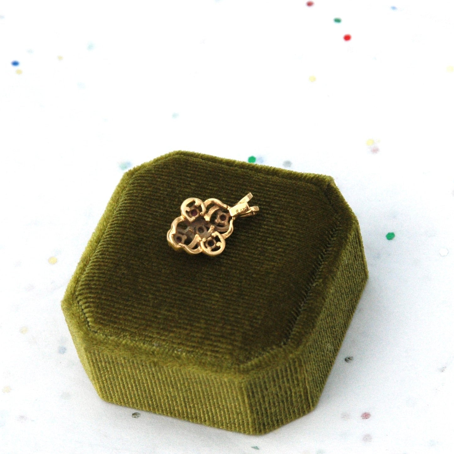 Vintage 14k Gold Charm with Diamond and Rubies