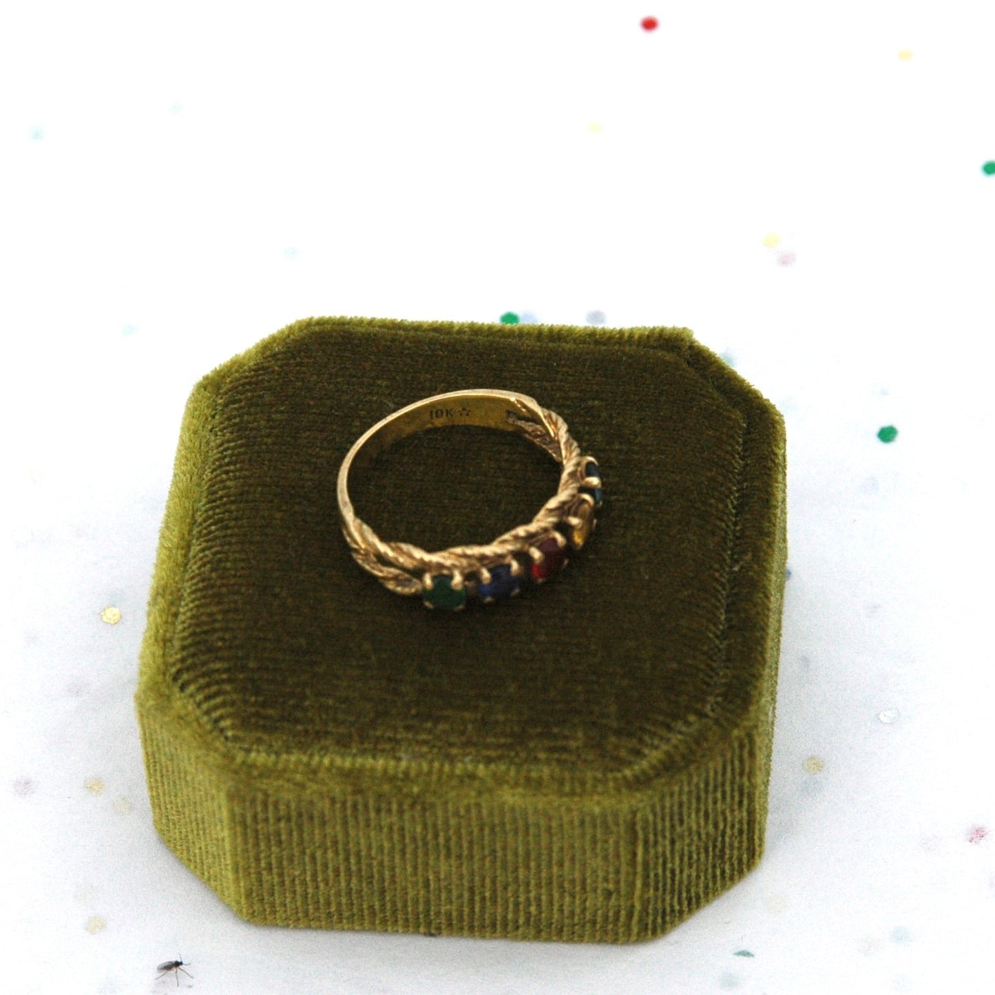 Vintage 10k Gold Multicolored Gemstone Braided Ring