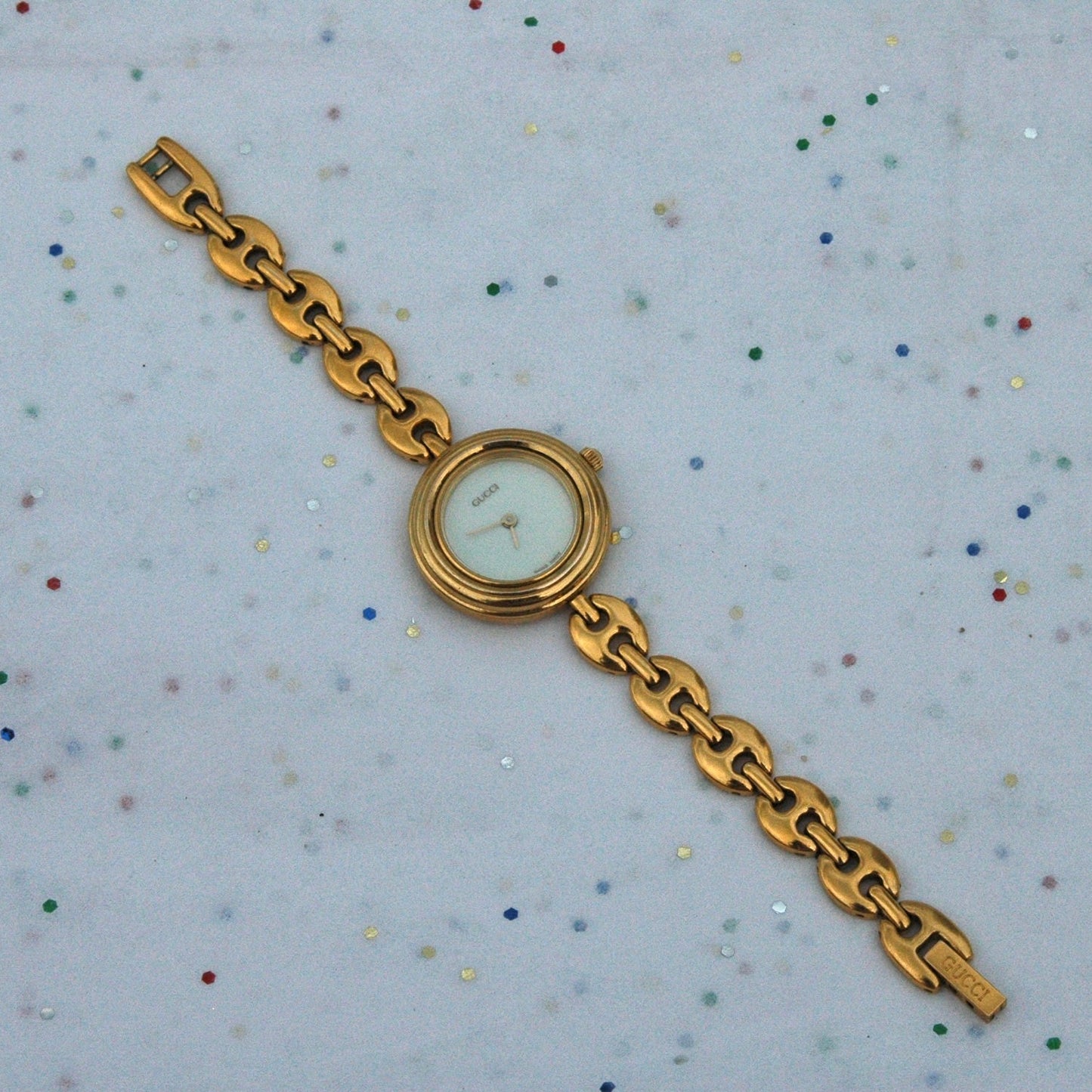 Vintage 1990s Authentic Gucci Running Gold Mariner Link Bezel Change Watch