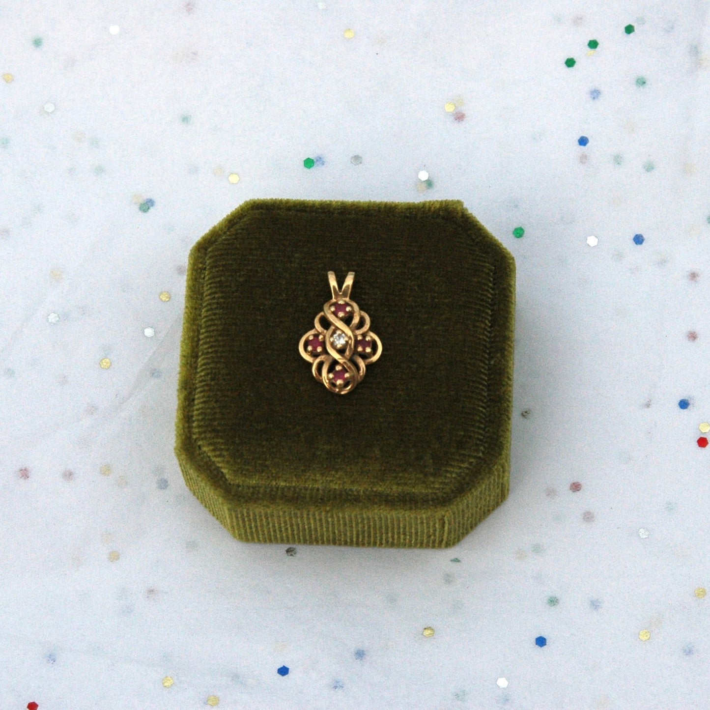 Vintage 14k Gold Charm with Diamond and Rubies