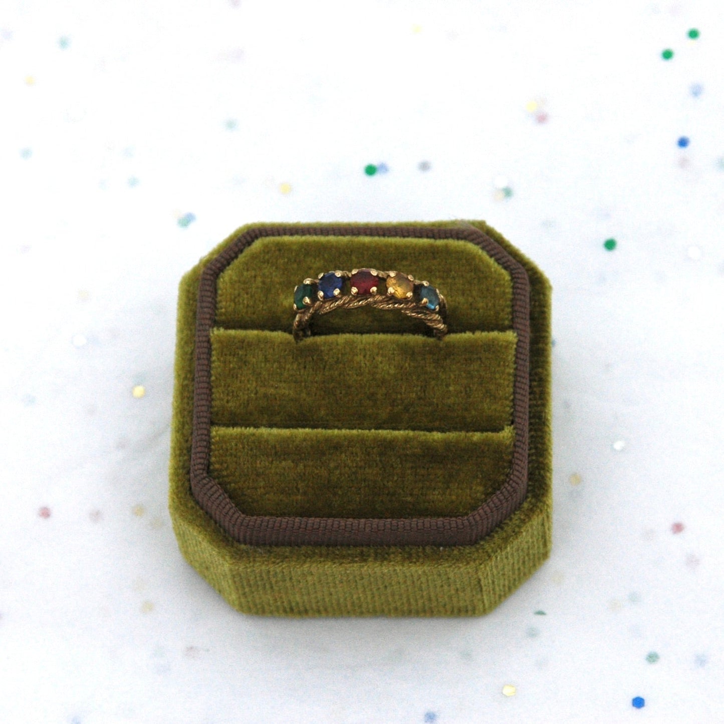 Vintage 10k Gold Multicolored Gemstone Braided Ring