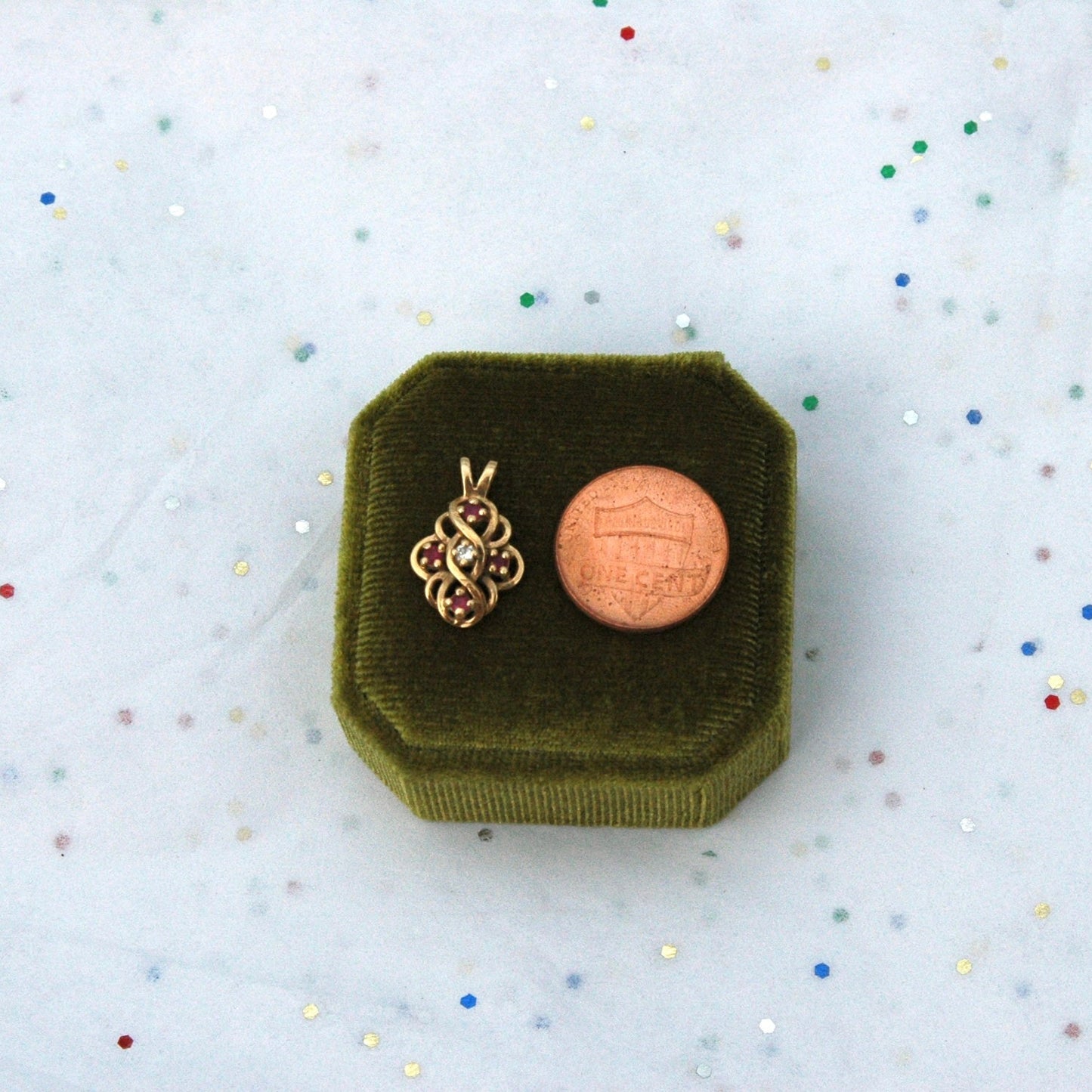 Vintage 14k Gold Charm with Diamond and Rubies