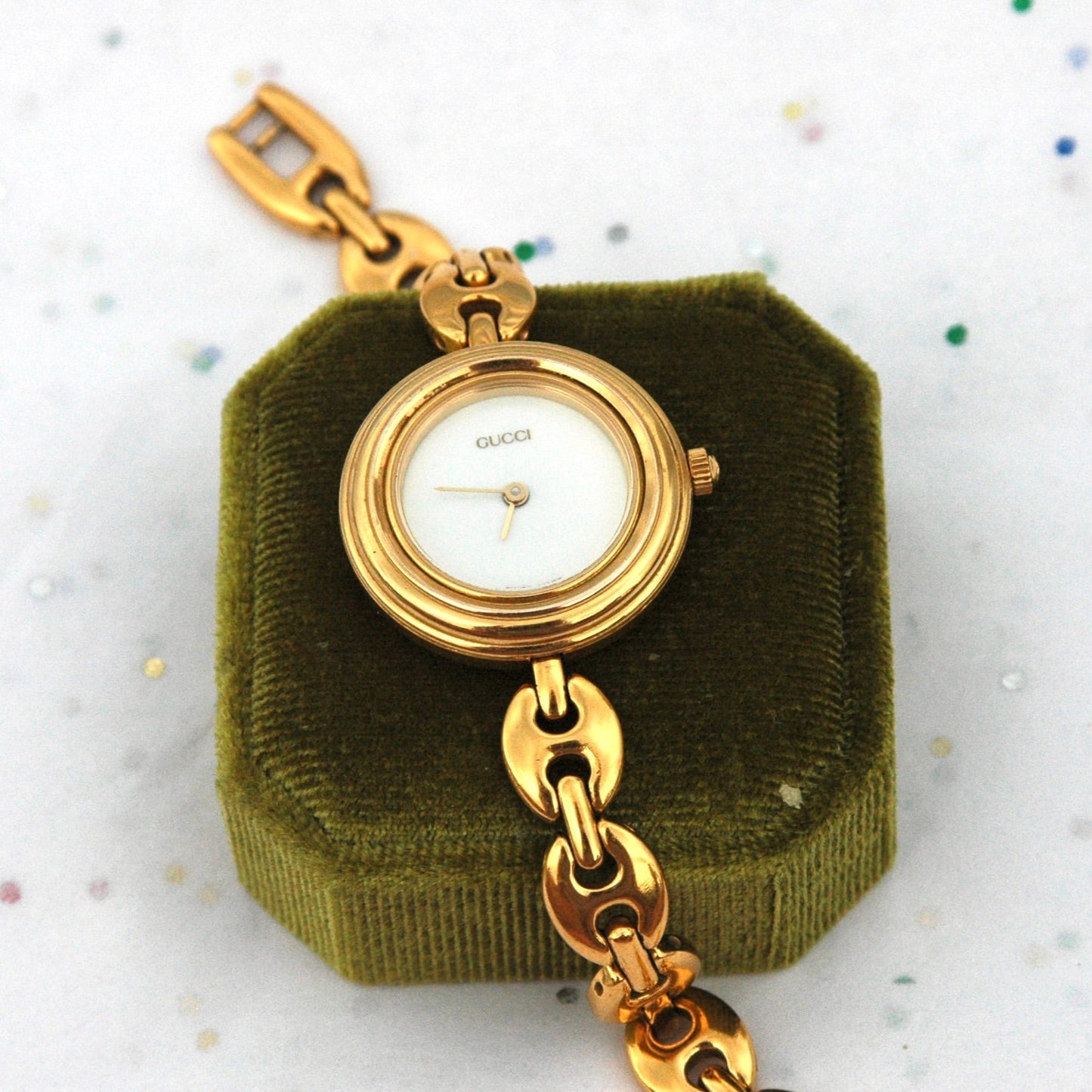 Vintage 1990s Authentic Gucci Running Gold Mariner Link Bezel Change Watch